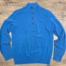 Banana Republic Mens L Blue Italian Yarn Button 1/4 Zip Mock Neck Sweater READ