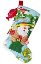 Fly Fishing Santa Bucilla Felt Christmas Stocking Kit 18" Long NEW 89724