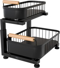 Premium Heavy Duty Carbon Steel Under Sink Organizer Large 2 Tier Pull Out
