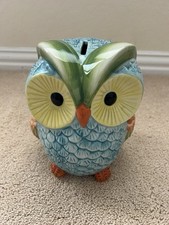 Ceramic Owl Coin Bank Large Colorful