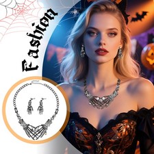 Women's Gothic Skeleton Hand Earrings Necklace Set Adjustable Halloween Jewelry