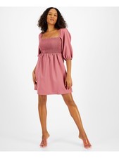 BAR III DRESSES Womens Pink Pullover 3/4 Sleeve Square Neck Short A-Line Dress L