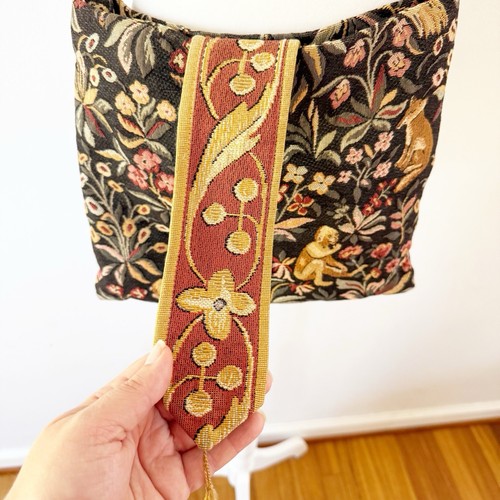 Vintage Tapestry Novelty Animal Print Floral Crossover Purse Bag Boho Festival - Picture 3 of 9
