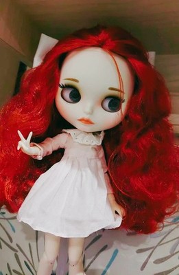 Blythe Doll Red Hair White Skin Matte Face NEO 12'' Custom BJD Jointed Body OOAK
