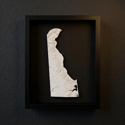 3D Delaware Map Wall Art: Topography in Black Wood Frame