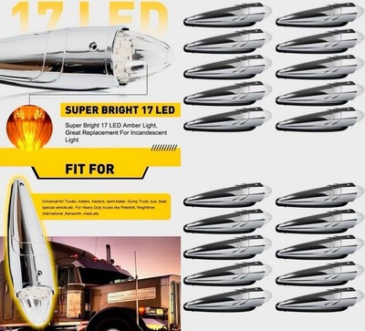 20 CLEAR AMBER TORPEDO 17-LED CAB MARKER TOP ROOF LIGHT FOR INT PBLT KENW MAC FL
