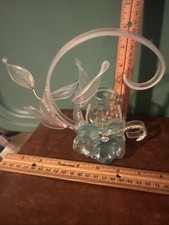 Vintage Murano Styled Blown Art Glass Aqua Vase Hand Blown