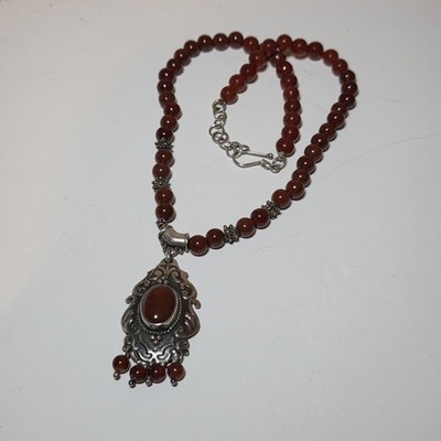 Artisan-crafted 925 statement necklace deep red-orange carnelian Beads 20in Long