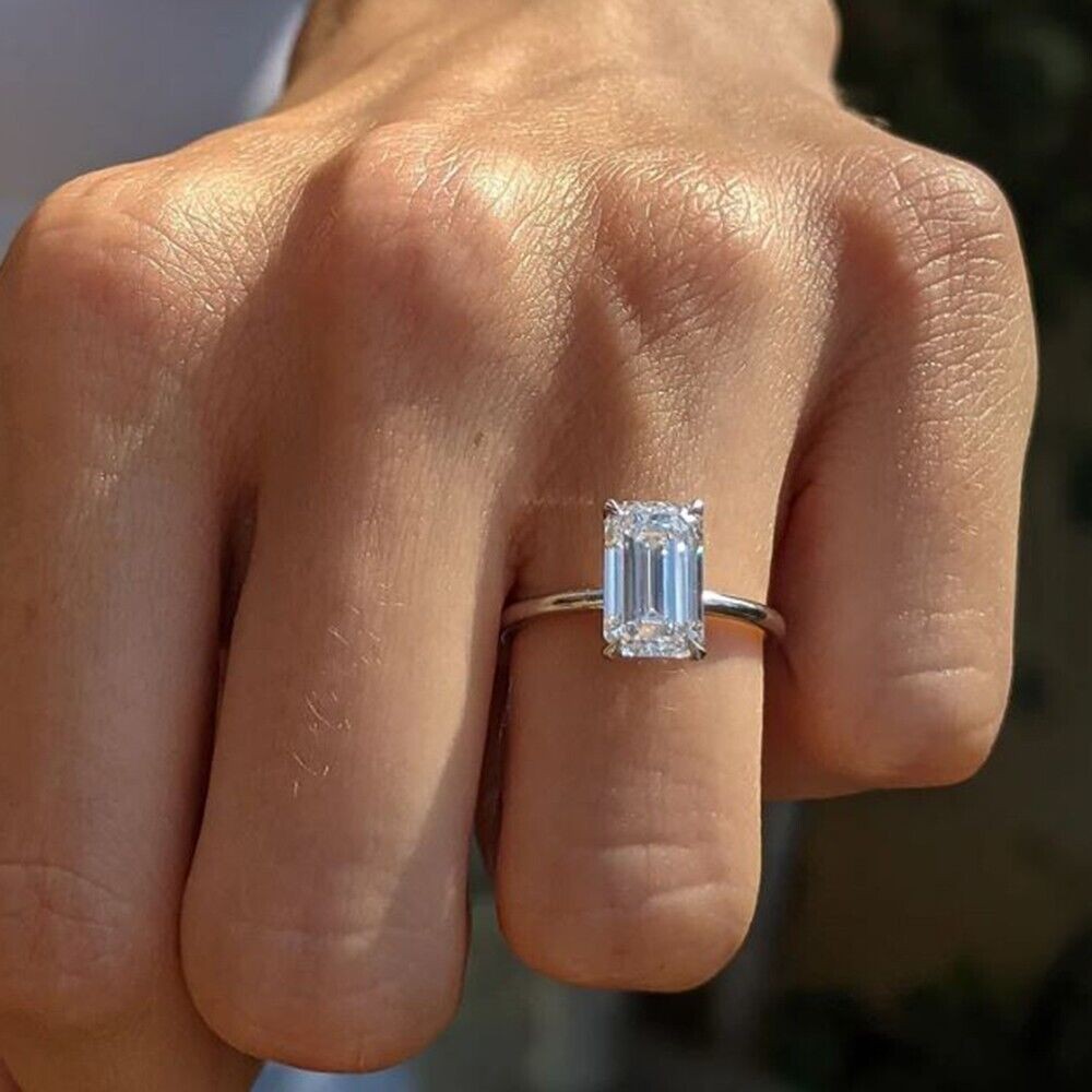 Solid 950 Platinum Emerald Cut Diamond Wedding Ba… - image 4