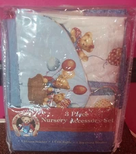 Blue Jean Teddy Baby Nursery 3 Piece Accessory Set Blanket Crib Ruffle Diaper
