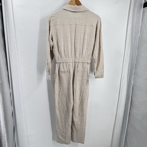 FRNCH Paris Jumpsuit Womens S Linen Blend Utility Button Up Cinch Waist Pockets - Picture 2 of 12