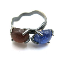 Real Kyanite  Garnet Ring Artistic Jewelry Oxidized 925 Sterling Silver sz 10.5