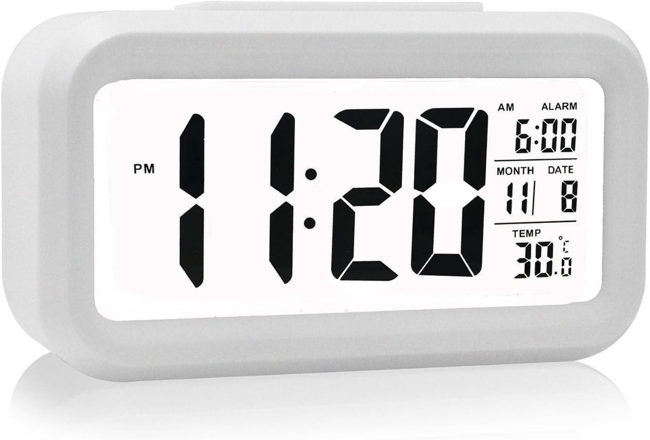 Battery Operated Digital Alarm Clock with Night Light & Indoor Temperature Display  