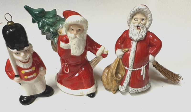 3 Vintage Goebel Hummel W. Germany Porcelain Christmas Santas & Soldier Ornament