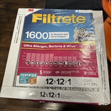 4pk Filtrete 1600 MPR Ultra Allergen Bacteria & Virus Furnace/AC Filter 12x12x1