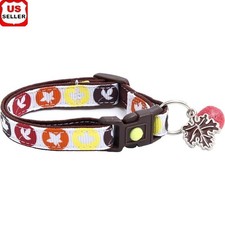 Handmade Cat Collar Breakaway Clip W/ Bell Machine Washable Cotton Leaf Pattern