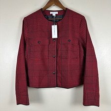Liz Claiborne Womens 12 Blazer Rumba Red Check Houndstooth Collarless Jacket NEW