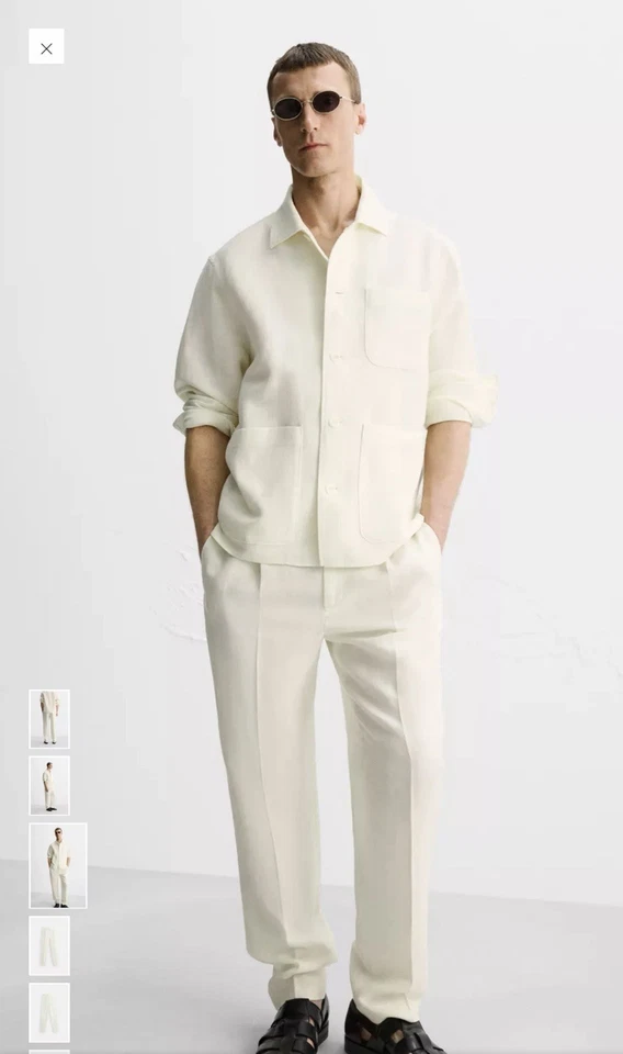 New Zara Limited Edition Linen Wool Herringbone Overshirt M 4786/407 OysterWhite - Image 4 of 4