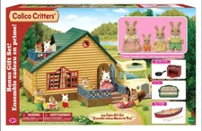 Calico Critters Sylvanian Family Epoch RARE Log Cabin Gift Set NIB + Family Of 4