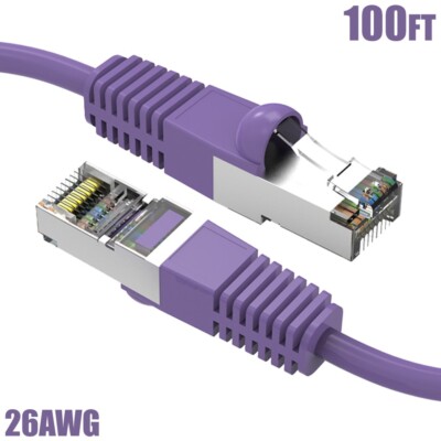 100FT Cat5E RJ45 Network LAN Ethernet FTP Shielded Cable 26AWG Copper Purple