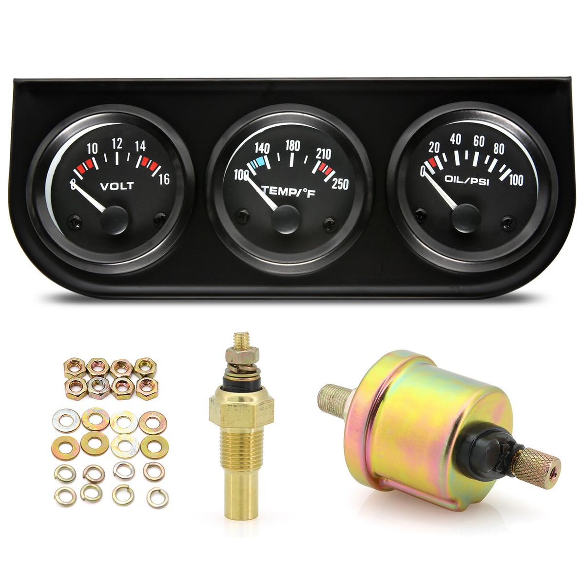Triple Gauge Kit 2-inch(52mm) 3-in-1 Volt Meter Water Temperature - Foto 10