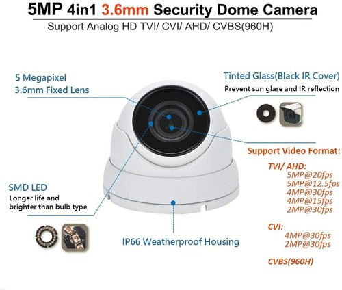 Telecamera di sorveglianza SVD 5 megapixel 4 in 1 TVI/AHD/CVI/CVBS 3,6 mm obiettivo fisso - Foto 2 di 5