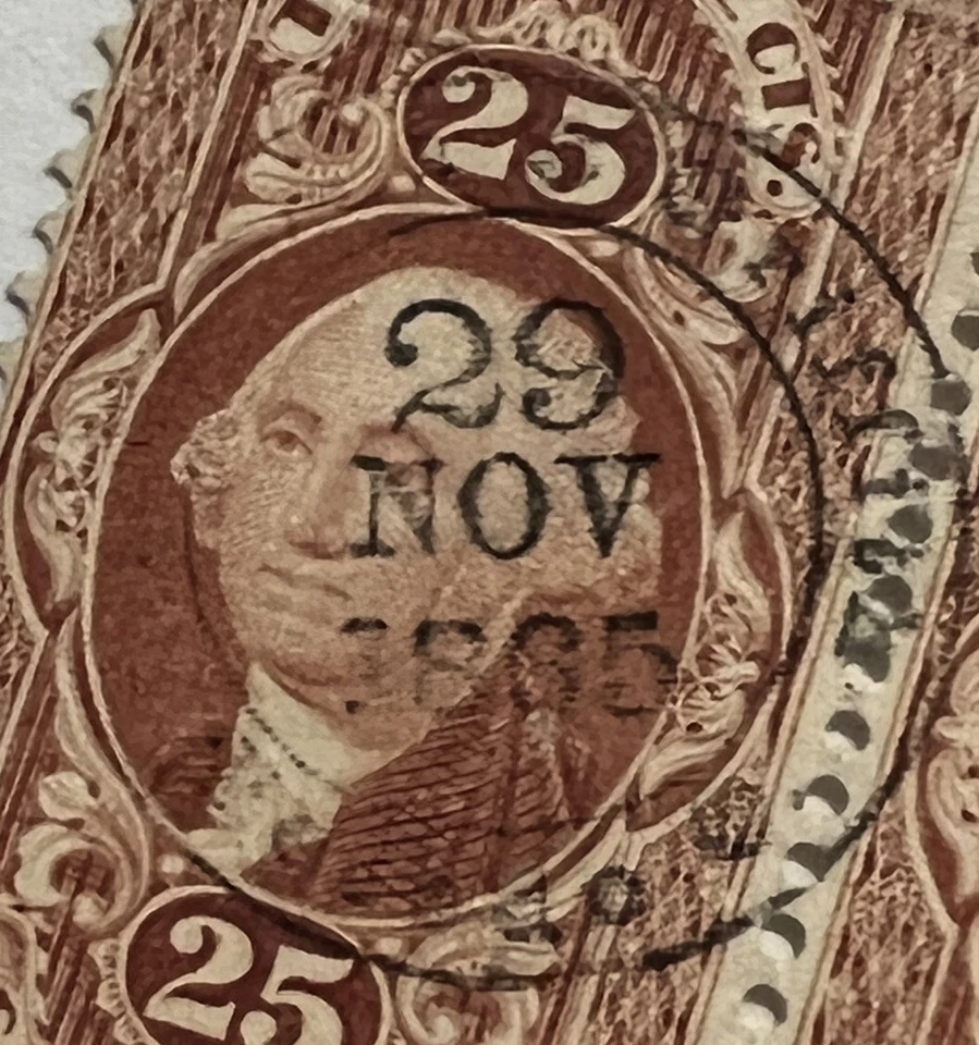 U.S. REVENUE STAMP SON CANCEL NOV, 29, 1865, 7 MONTHS AFTER END OF THE CIVIL WAR - Image 2 of 3