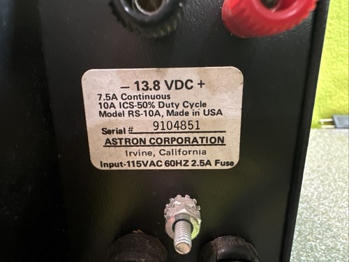 Astron RS-10A Power Supply 7.5amp Input 115V 60HZ 13.8 Vdc CLEAN/TESTED - Zdjęcie 5 z 6