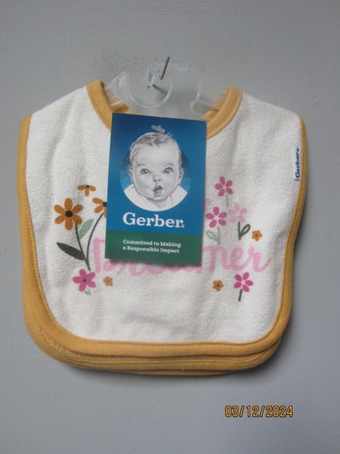 Gerber Baby Girl 3-Pack Floral "Little Dreamer" Bibs; One Size - Picture 2 of 3