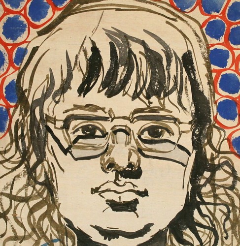 Vintage Modernist Gouache Gemälde Portrait - Bild 7 von 12