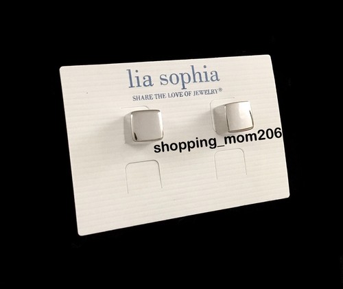Lia Sophia "Roll The Dice" Silver Plate Cube Stud Earrings - Picture 2 of 3