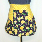 LEMON PRINT ADULT HALF APRON PURPLE BLUE YELLOW REVERSIBLE HANDMADE POCKETS NEW