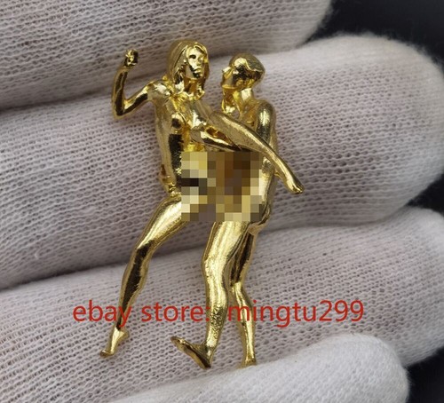 Gelbe massive Bronze Kupfer Statue handgeschnitzt Penis Liebe Mann Frau Amulett - Bild 5 von 5