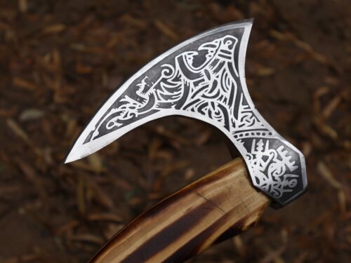 EDC Viking Axe lama in acciaio al carbonio Tomahawk ascia con fodero in pelle BL-3900 - Foto 7 di 22
