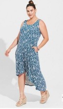 Torrid 2 Stripe Blue Maxi Super Soft Hi-Low Dress 2X 18 20 NWT 