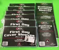 800 FIRST DAY COVER POLY SLEEVES, FOR #10, #6, AND POSTCARDS - BCW BRAND