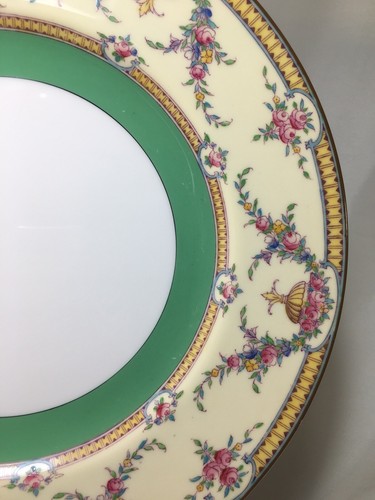 (8) 1927 Royal Worcester 'Rosemary' Yellow Green Band 10.5" DINNER PLATES c2931 - Picture 6 of 10
