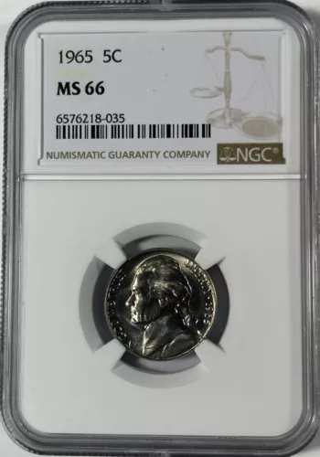 1965 Jefferson 5C NGC MS66 (#18050) Fresh holder.