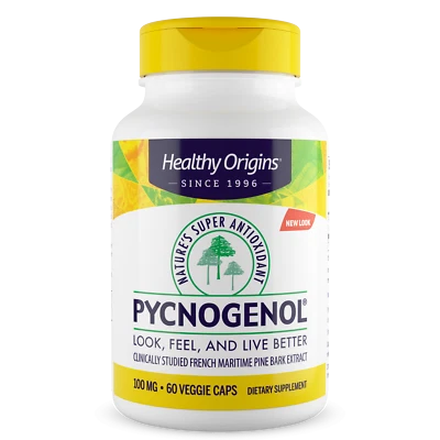 Healthy Origins Pycnogenol 100 mg 60 Veggie Capsules, Heart Health Eyes Vision