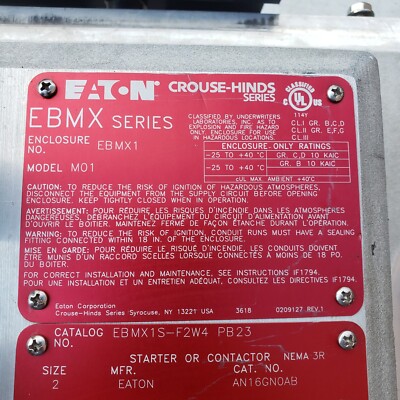 Eaton EBMX Series EBMX1S-F2W4 Enclosure NO: EBMX1 Model: M01