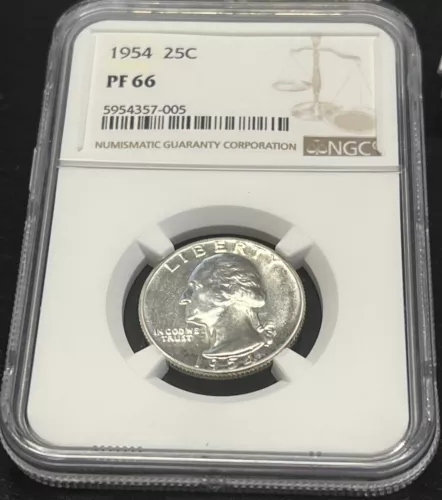 1954 WASHINGTON SILVER QUARTER NGC PF 66 ACTUAL COIN #H55