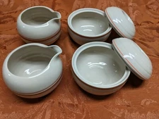 Epoch Korean Stoneware, two bowls with lids and two creamers