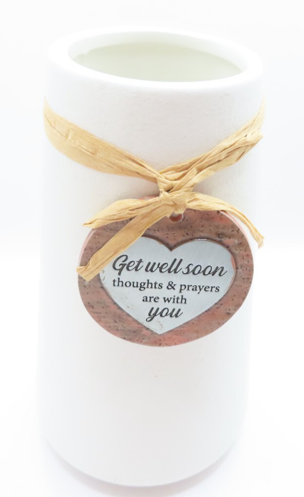 Get Well Soon White Vase with Charm Thoughts & Prayers Are With You 14.5 CM