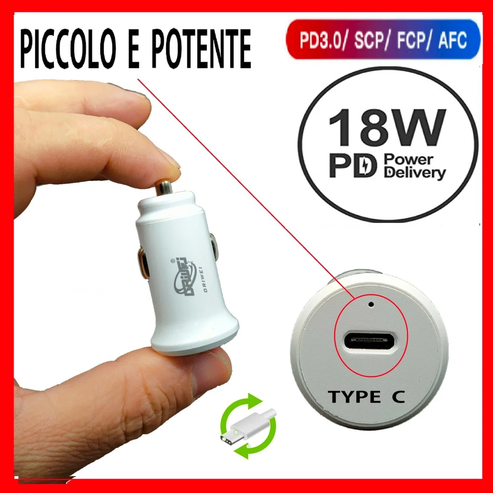 CAVO CARICATORE RAPIDO CAMION AUTO PER IPHONE 14 13 12 11 PD TYPE C ACCENDINO - Immagine 2 di 4