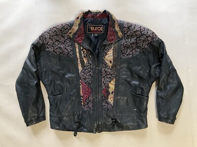 【70s】Euro Vintage Muton Leather Coat 70s Vintage Leather Black Double-breasted/coat/jacket/ibruk