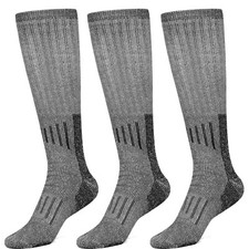 FUN TOE 80 Merino Wool Boot Knee High Socks For Men and Women Long Length 3 PK