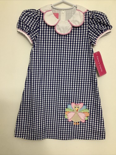 Claire And Charlie Boutique Plaid Embroidered Turkey Bishop Dress Girls 5 New - Picture 12 of 23