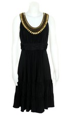 Jones New York Black Dress w Brass Beads Fit and Flare Size 12 Special Occasion 