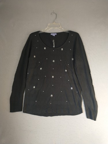 Laura Scott Womens Sweater Large Black Studded Long Sleeve Knit Pullover - Picture 10 of 10