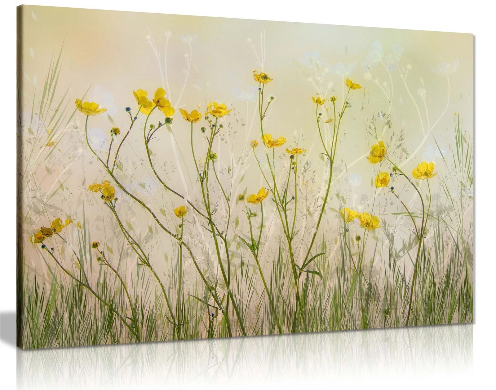 Yellow Flowers Floral Garden Framed Canvas Print Wall Art Home Decor